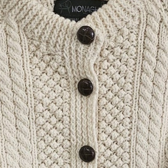 Monaghans Traditional Irish Wool Cardigan Womens Size Large 42 Heavy Cable Knit - Picture 7 of 7